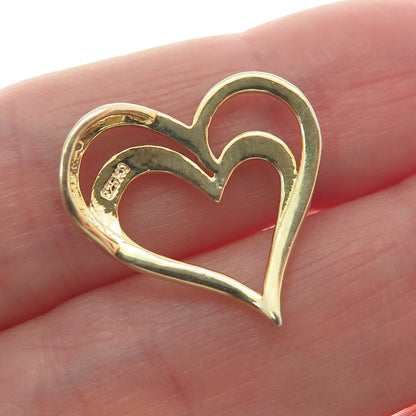 925 Sterling Silver 2-Tone Real Diamond Accent Heart Minimalist Slide Pendant