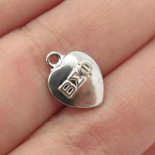 925 Sterling Silver Vintage Beta Sigma Phi 1960 College Heart Charm Pendant