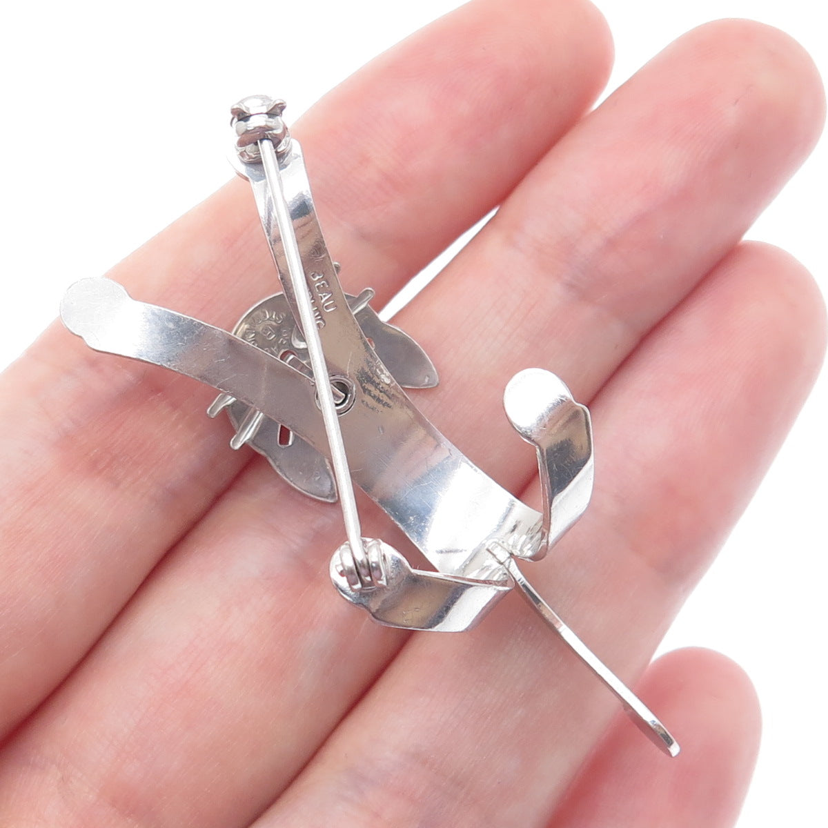 BEAU 925 Sterling Silver Vintage Stretching Cat Movable Head Pin Brooch