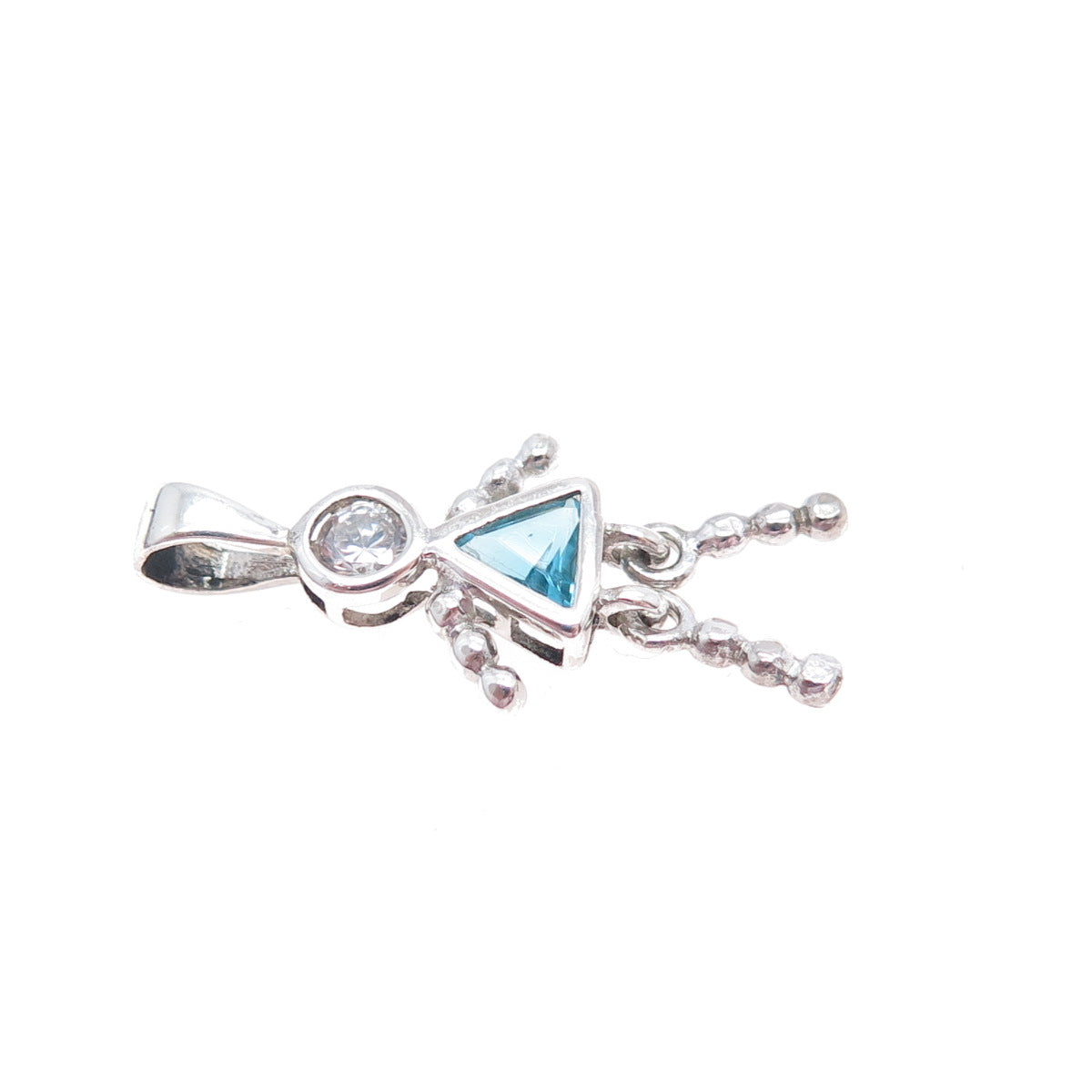 925 Sterling Silver Blue C Z September Birthstone Girl Articulated Charm Pendant