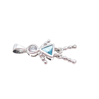 925 Sterling Silver Blue C Z September Birthstone Girl Articulated Charm Pendant