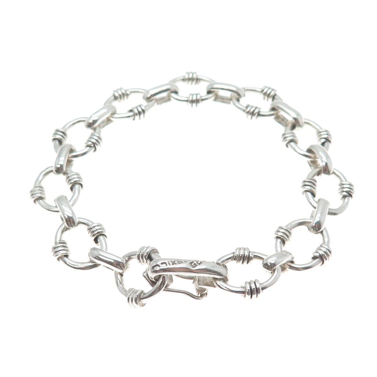 925 Sterling Silver Vintage Mexico Modernist Oval Link Bracelet 7"