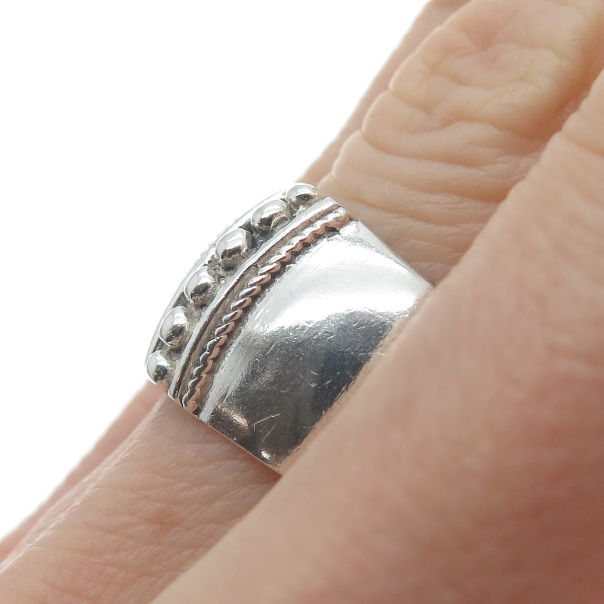 925 Sterling Silver Vintage Modernist Beaded Ring Size 6