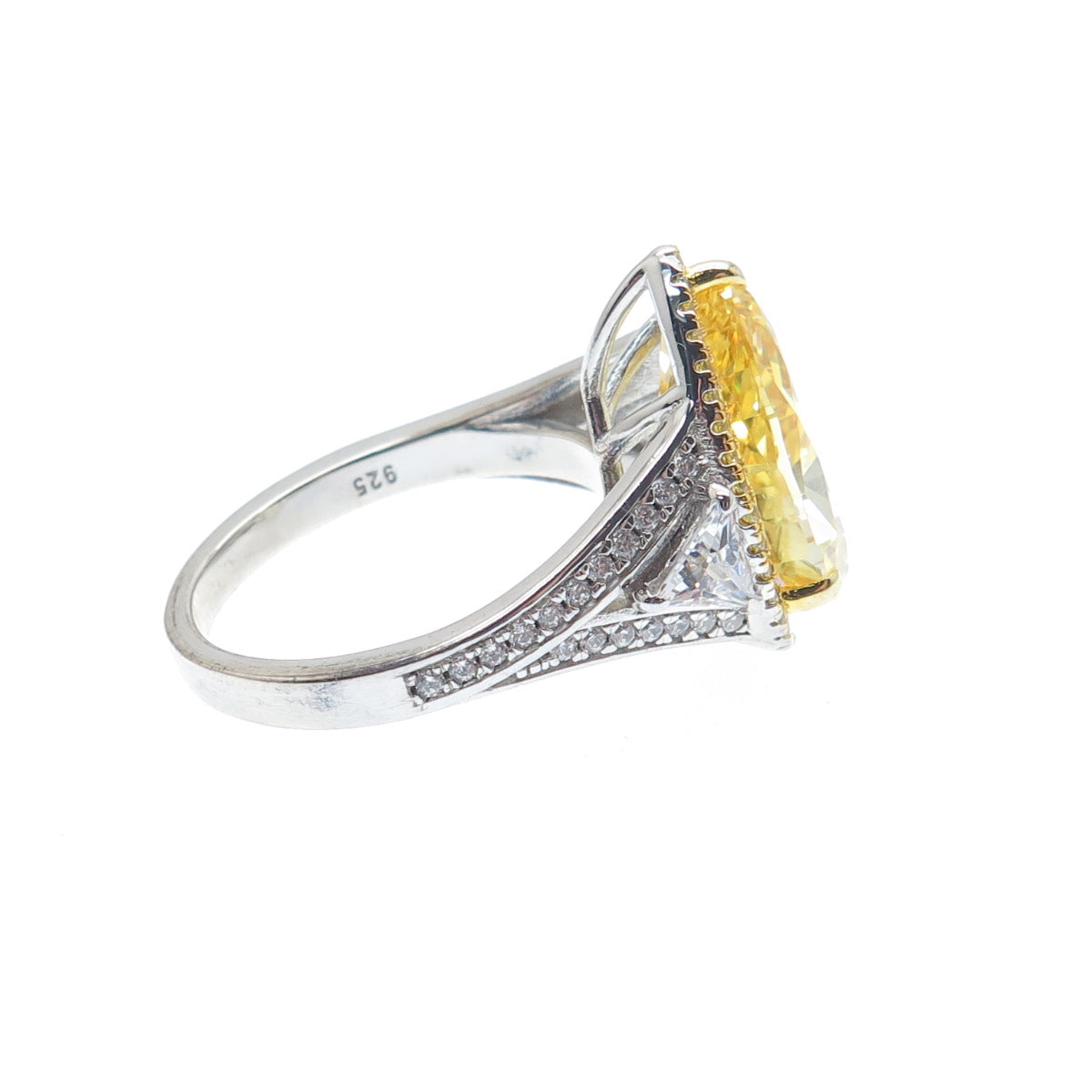 DSMK 925 Sterling Silver 2-Tone Canary & White Multi-Cut C Z Ring Size 6.25