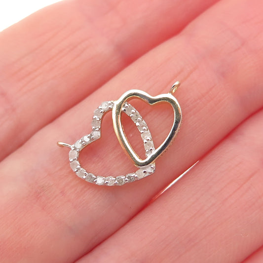 Han 925 Sterling Gold Plated Real Diamond Couple Heart Centerpiece Mini Pendant