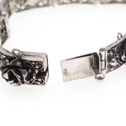 Peruzzi 800 Silver Antique Art Deco Italy Rose Floral Oxidized Bracelet 7"