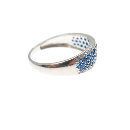 925 Sterling Silver Round-Cut Blue & White C Z Ring Size 7.25