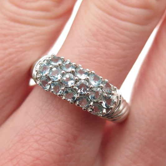 Michelle Albala 925 Sterling Silver Real Round-Cut Aquamarine Ring Size 10
