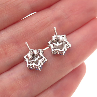 925 Sterling Silver Real Round-Cut Diamond & Tanzanite Floral Stud Earrings