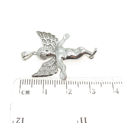 925 Sterling Silver Round-Cut Shaped C Z Cherub Angel Pendant