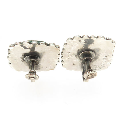 925 Sterling Silver Vintage Mexico Real Carved Jade Aztec Screw Back Earrings