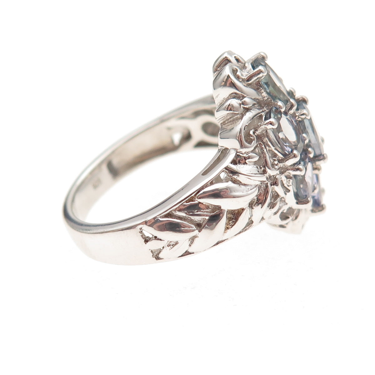 Chuck Clemency 925 Sterling Silver Real Oval-Cut Tanzanite Floral Ring Size 8.5