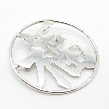925 Sterling Silver Vintage Chinese Character Pin Brooch