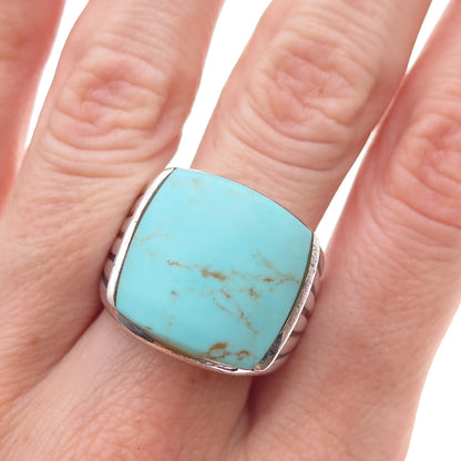 Ken Crafts 925 Sterling Silver Vintage Real Turquoise Oxidized Ring Size 8