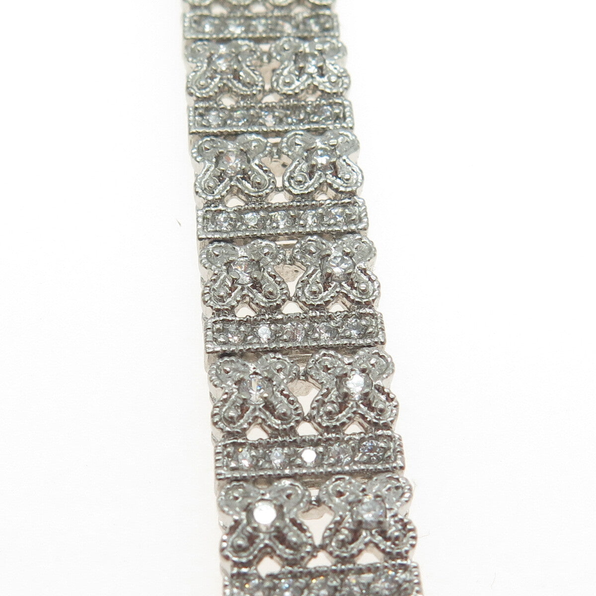 925 Sterling Silver Round-Cut Shaped C Z Tennis Panel Link Bracelet 7"