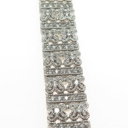 925 Sterling Silver Round-Cut Shaped C Z Tennis Panel Link Bracelet 7"