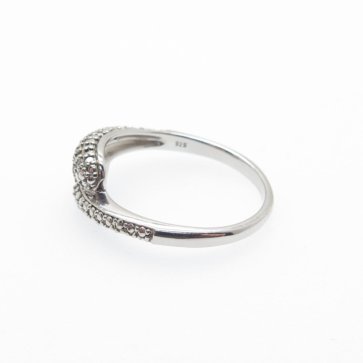 925 Sterling Silver Real Sapphire & White Topaz Bypass Ring Size 7.25