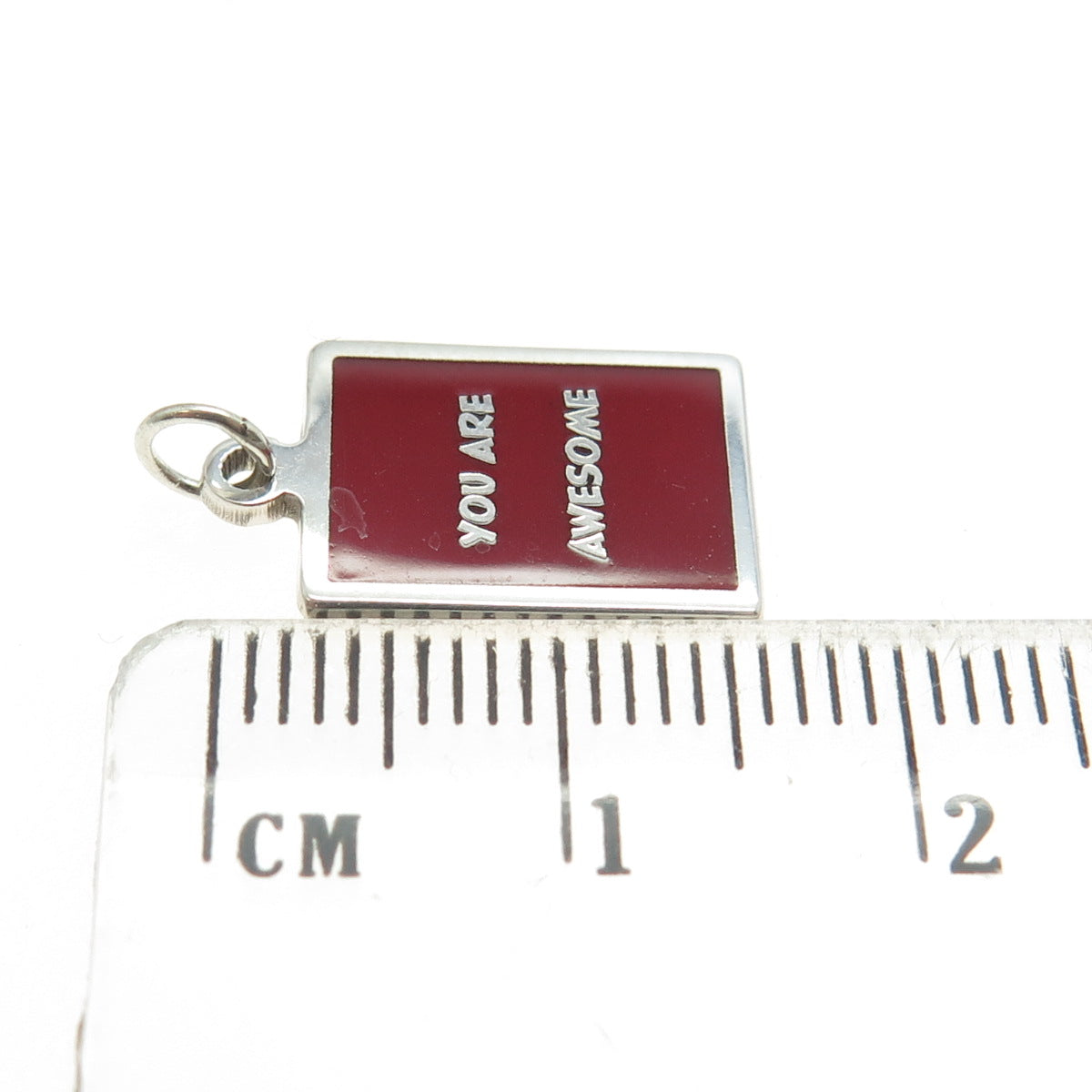 925 Sterling Silver Red Enamel "You Are Awesome" Minimalist Charm Pendant