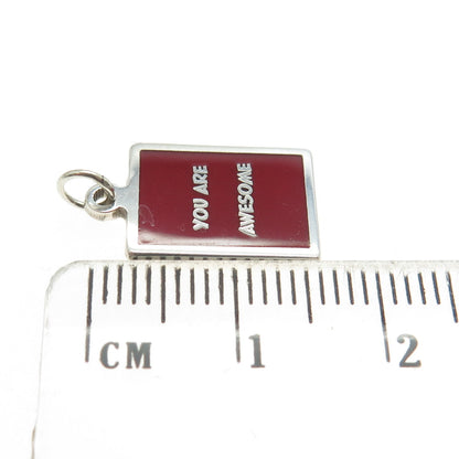 925 Sterling Silver Red Enamel "You Are Awesome" Minimalist Charm Pendant