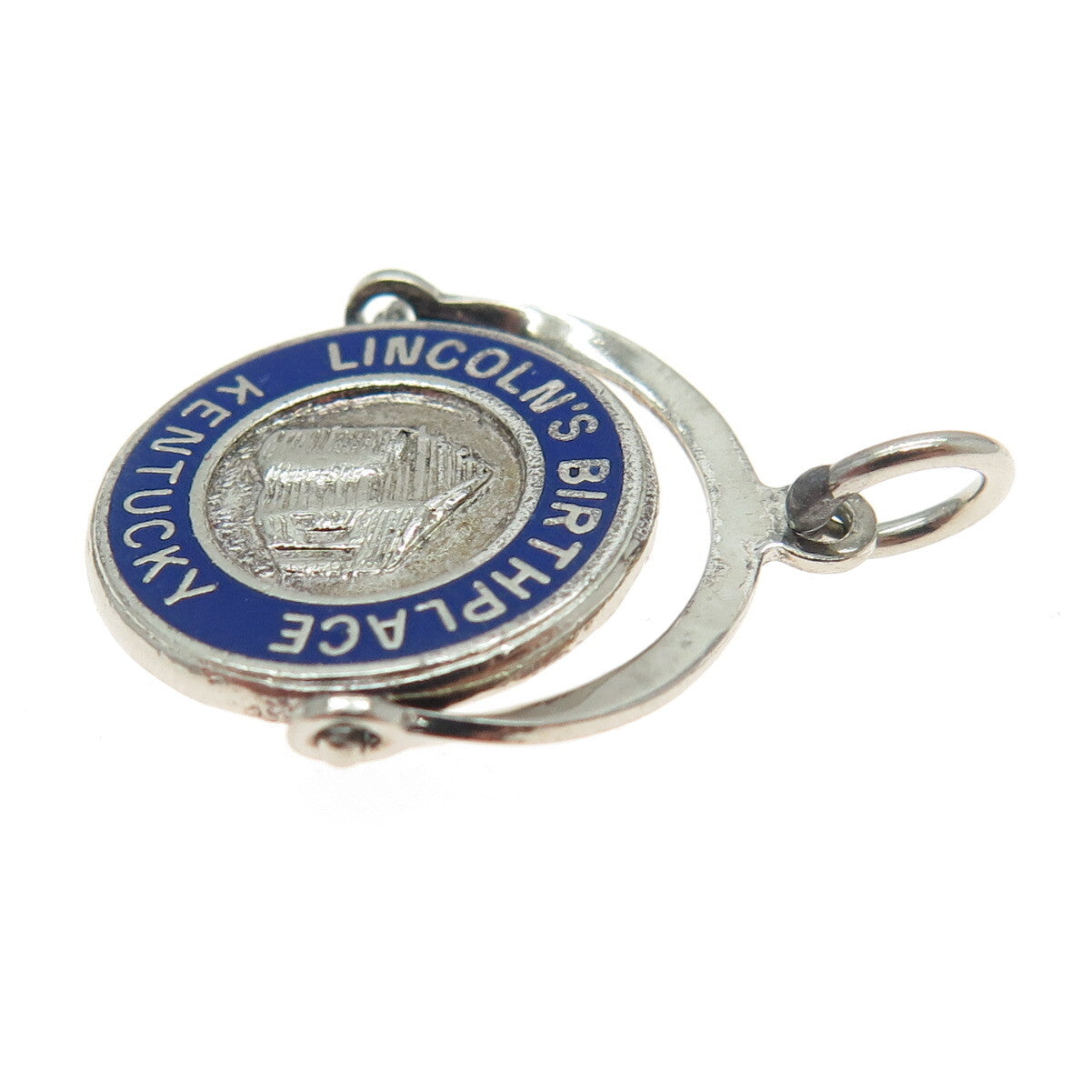 FRENCH & FRANKLIN Sterling Silver Vintage Enamel Lincoln's Birthplace Pendant