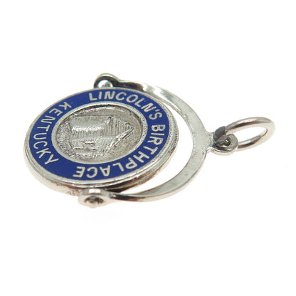 FRENCH & FRANKLIN Sterling Silver Vintage Enamel Lincoln's Birthplace Pendant