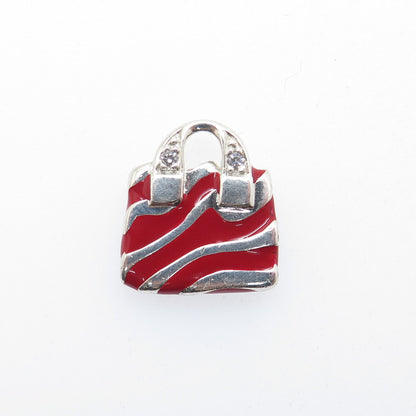 ROSS SIMONS 925 Sterling Silver Enamel & C Z Ladies Purse Minimalist Pendant