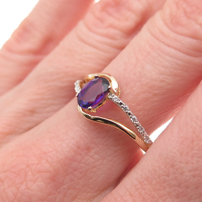 JH Young 925 Sterling Silver Gold Plated Real Amethyst & C Z Ring Size 8.75