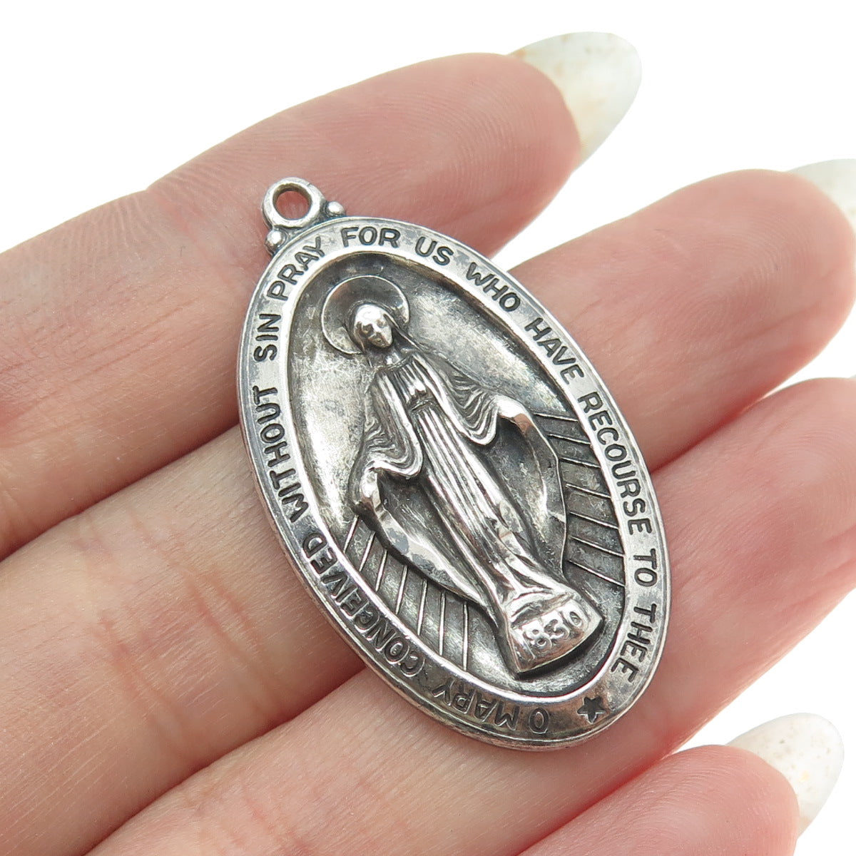 THEDA 925 Sterling Silver Antique Art Deco St. Mary Miraculous Religious Pendant