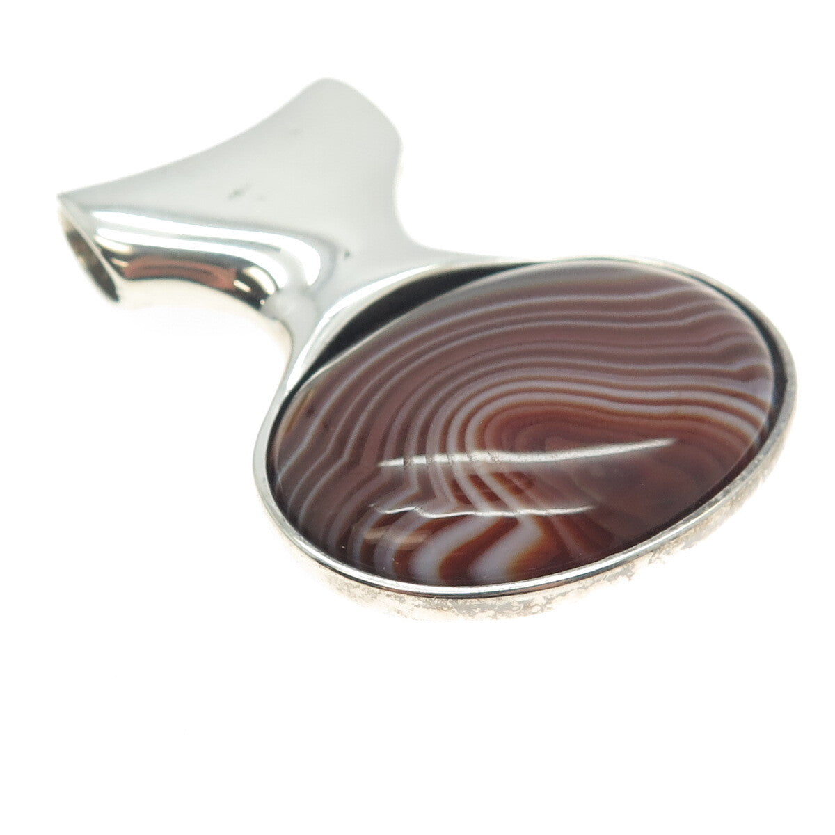 925 Sterling Silver Vintage Israel Real Picture Agate Gemstone Pendant