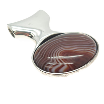 925 Sterling Silver Vintage Israel Real Picture Agate Gemstone Pendant