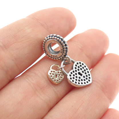 PANDORA 925 Sterling Silver 2-Tone C Z Love Lock Dangle Slide Charm