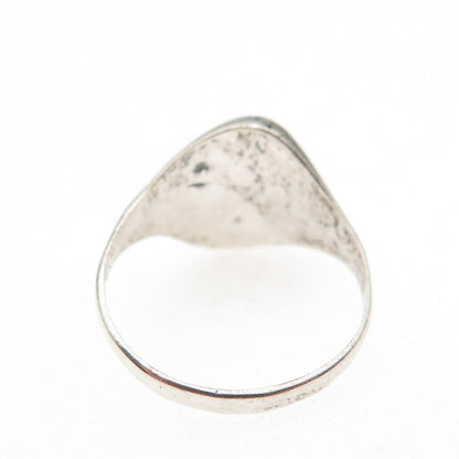 925 Sterling Silver Vintage Real Turquoise Inlay Modernist Oxidized Ring Size 6