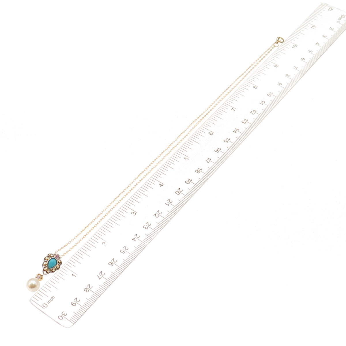 925 Sterling Silver Gold Plated Real Turquoise Pink Topaz & Pearl Necklace 18"