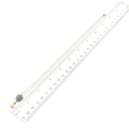 925 Sterling Silver Gold Plated Real Turquoise Pink Topaz & Pearl Necklace 18"