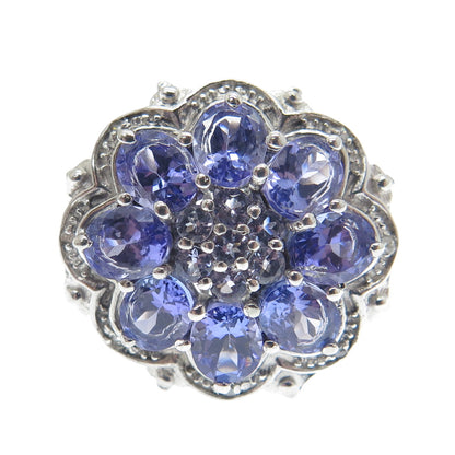 925 Sterling Silver Real White Diamond & Tanzanite Gemstone Ring Size 7