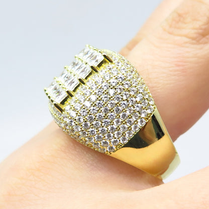 925 Sterling Silver Gold Plated Pave C Z Signet Ring Size 12