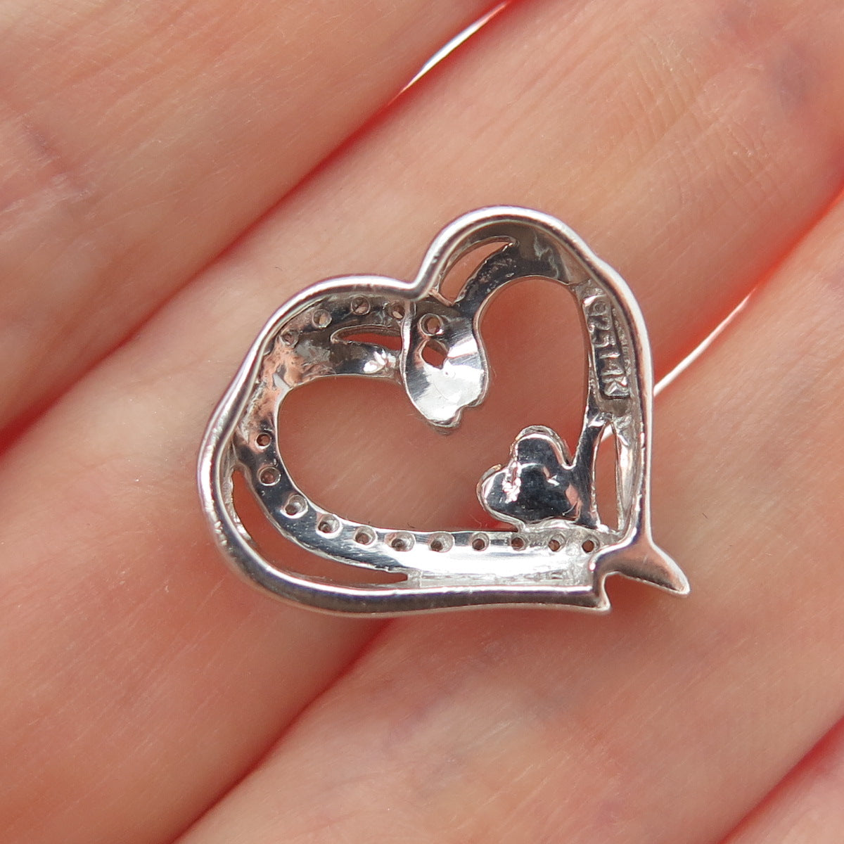 925 Sterling Silver & 14K Rose Gold Real Diamond Heart Minimalist Slide Pendant