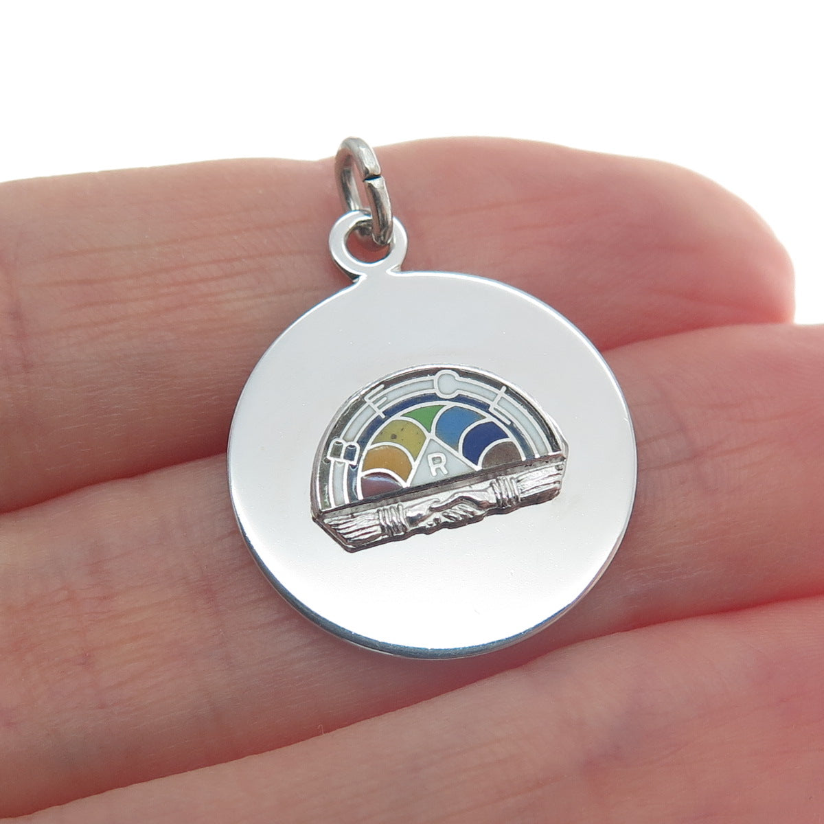 WELLS 925 Sterling Silver Vintage Enamel Masonic Youth Group Charm Pendant
