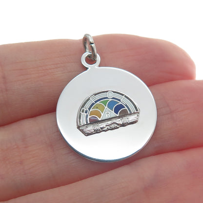 WELLS 925 Sterling Silver Vintage Enamel Masonic Youth Group Charm Pendant