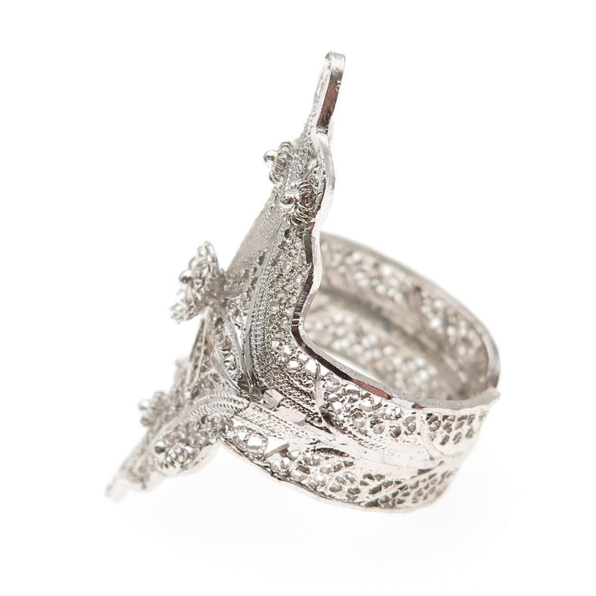Van Lou Sterling Silver Antique Art Deco Floral Filigree Adjustable Ring Size 8