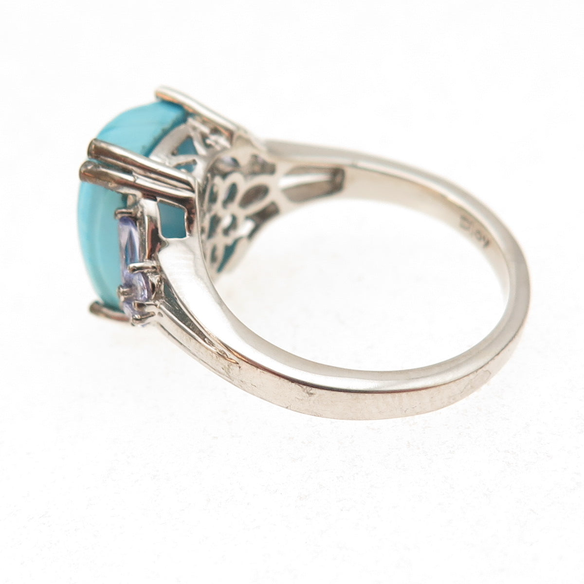 D'Joy 925 Sterling Silver Real Turquoise & Tanzanite Ring Size 8
