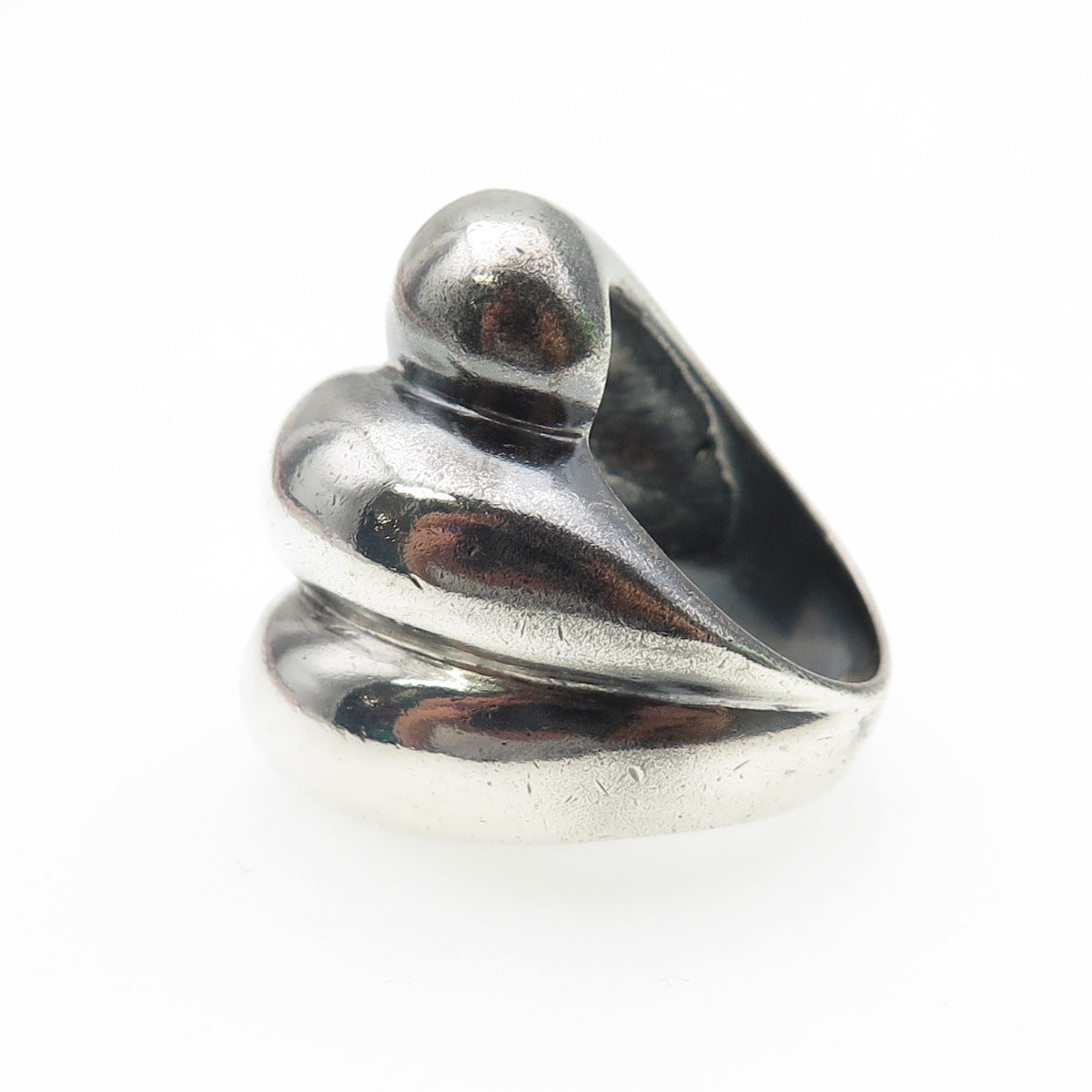 925 Sterling Silver Vintage Modernist Puffy Ribbed Oxidized Ring Size 7.5