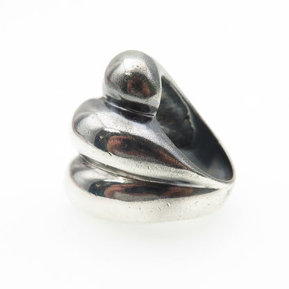 925 Sterling Silver Vintage Modernist Puffy Ribbed Oxidized Ring Size 7.5