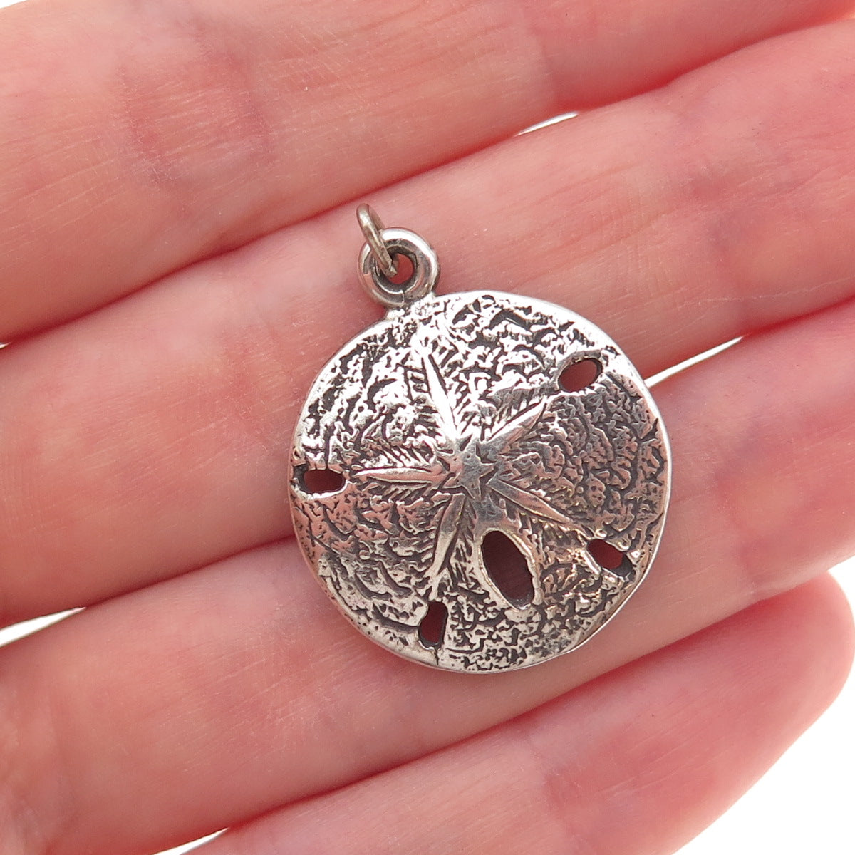 925 Sterling Silver Vintage Sand Dollar Oxidized Charm Pendant