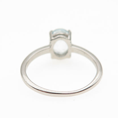 DAZZLERS 925 Sterling Silver Real Oval-Cut Blue Topaz Ring Size 6