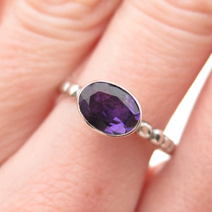 925 Sterling Silver Vintage Real Oval-Cut Amethyst Bubble Ring Size 7.25