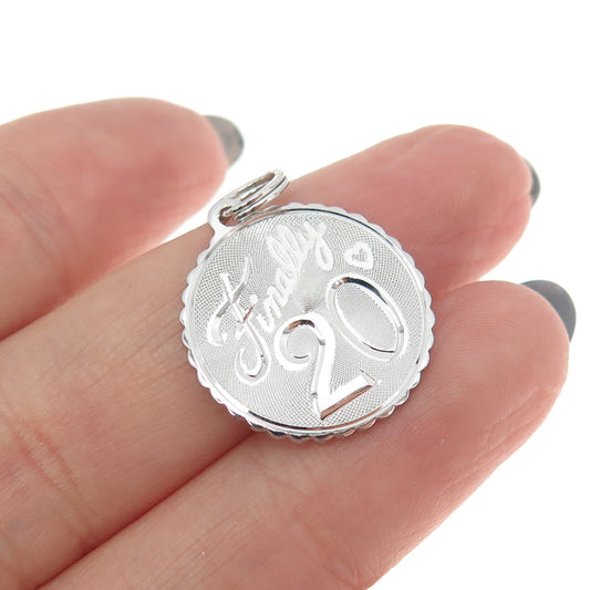 925 Sterling Silver Vintage "Finally 20" Round Pendant