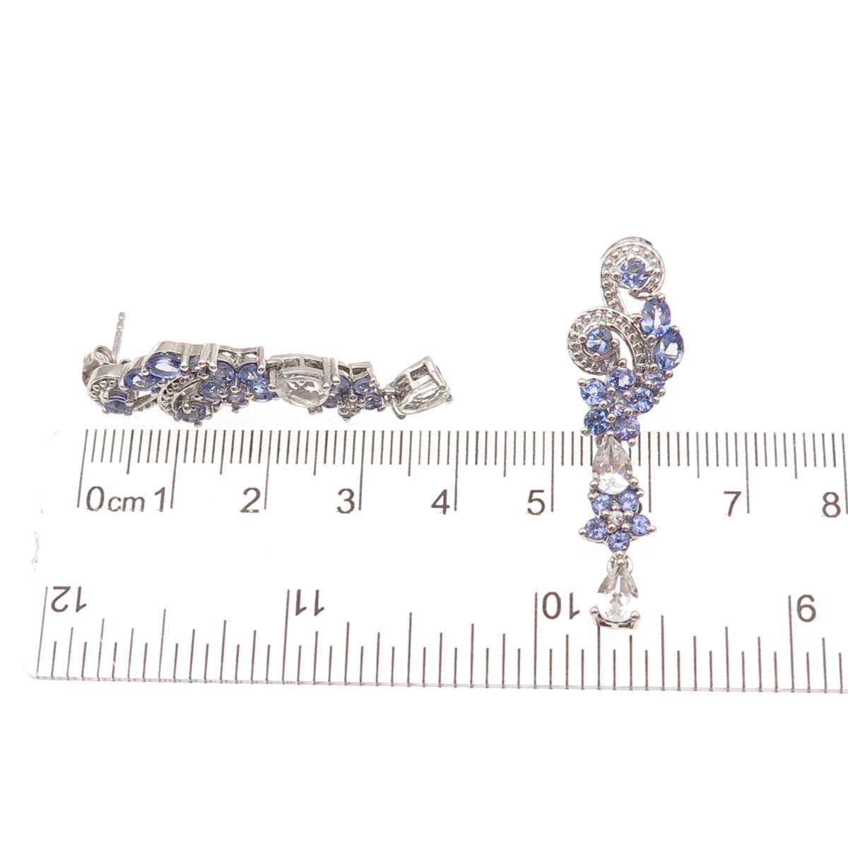 Chuck Clemency 925 Sterling Silver Real Tanzanite White Topaz Sapphire Earrings