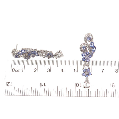Chuck Clemency 925 Sterling Silver Real Tanzanite White Topaz Sapphire Earrings