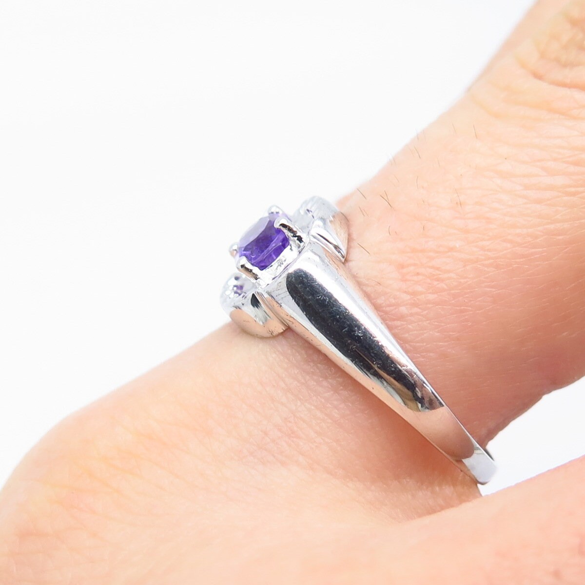 925 Sterling Silver Vintage Real Amethyst Gemstone Ring Size 9.25